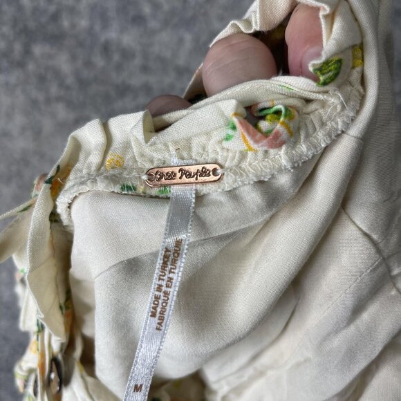 Free People Dress Womens Medium Ivory Lemon Citrus Print Ruffle Tie Back Mini‎ - Picture 6 of 7